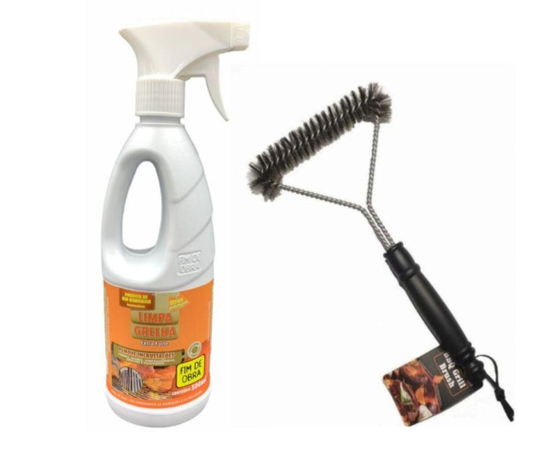 Kit Limpa Grelha - Escova Limpa Grelha em Inox + Produto Super Limpa Grelha