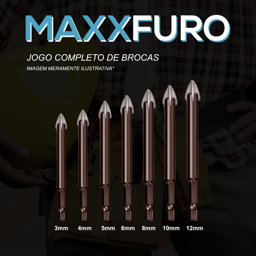 MaxxFuro | Broca Indestrutível Universal - Fura Tudo | Jogo 7 Peças + 2 BRINDES