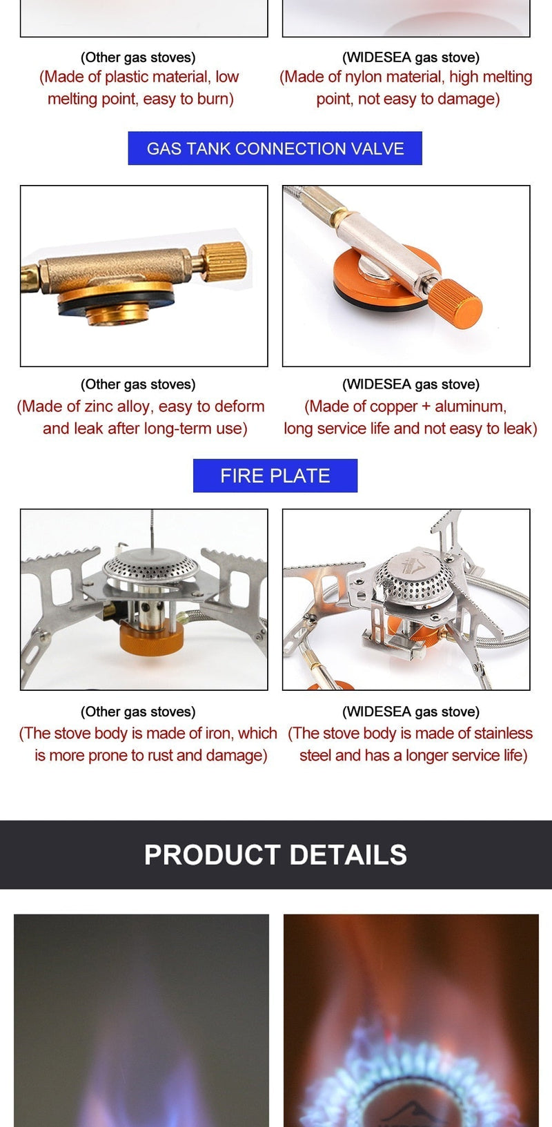 Widesea Outdoor Gas Stove Camping Gas burner Folding Electronic Stove hiking Portable Foldable Split Stoves 3000W