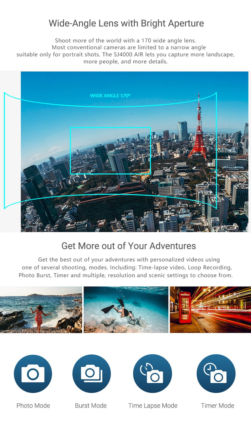 Original SJCAM SJ4000 AIR 4K Câmera de Ação Full HD Allwinner 4K 30FPS WIFI 2.0"